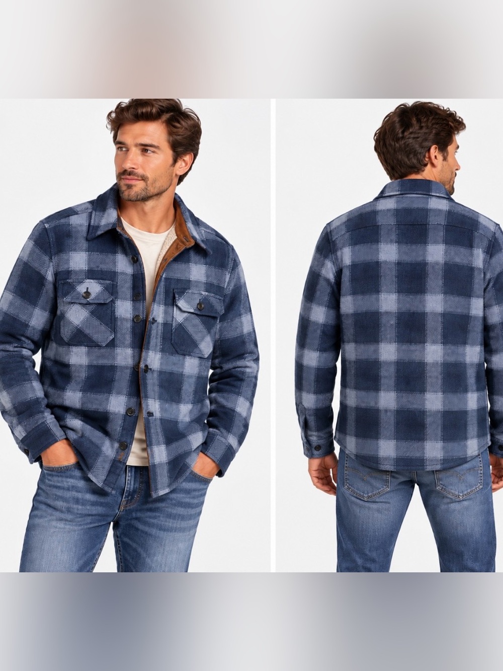 JACHS New York Men’s M Blue Plaid Wool Blend Sherpa Lined Jacket